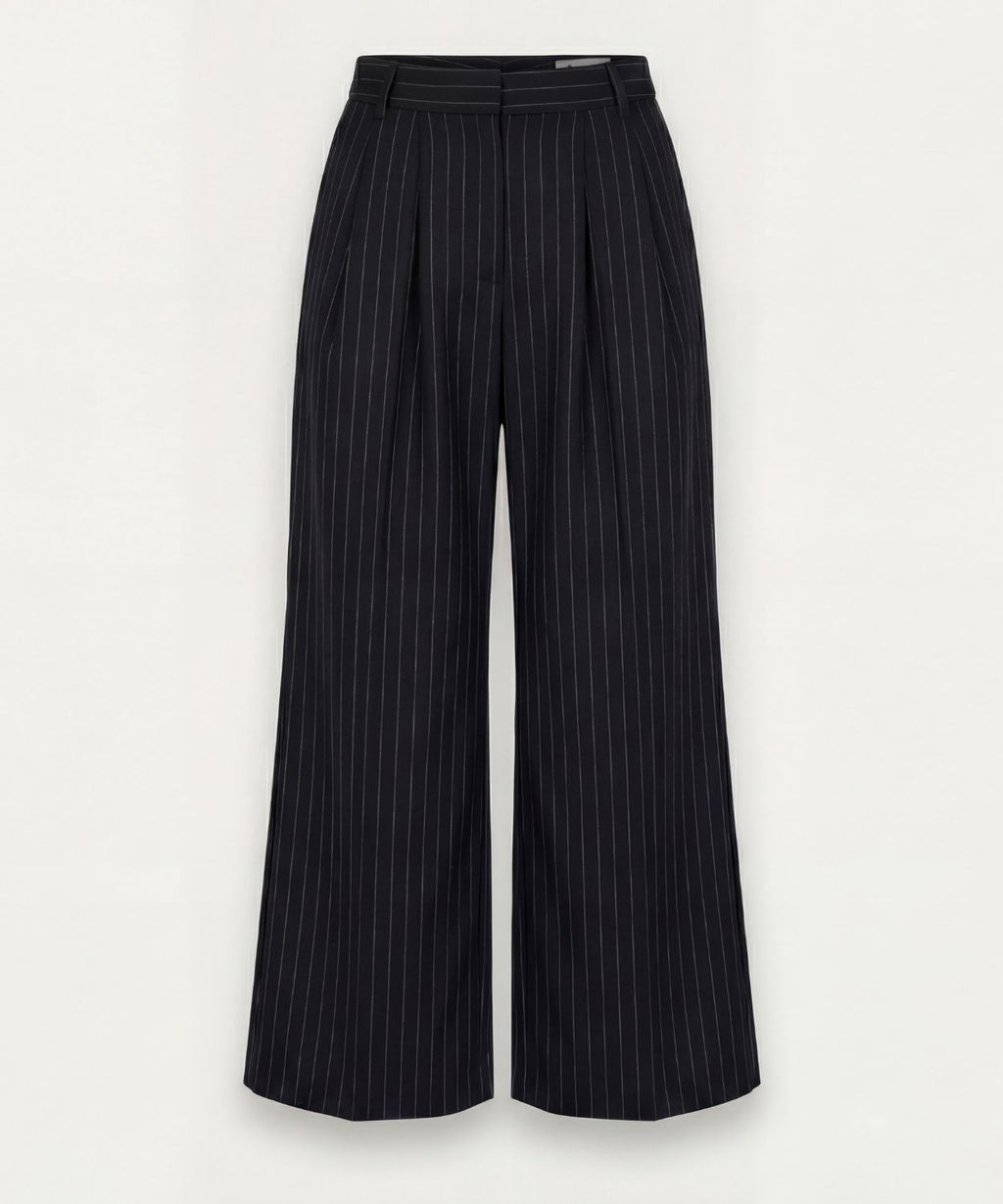 THE WIDE LEG PINSTRIPE TROUSER DARK BLUE