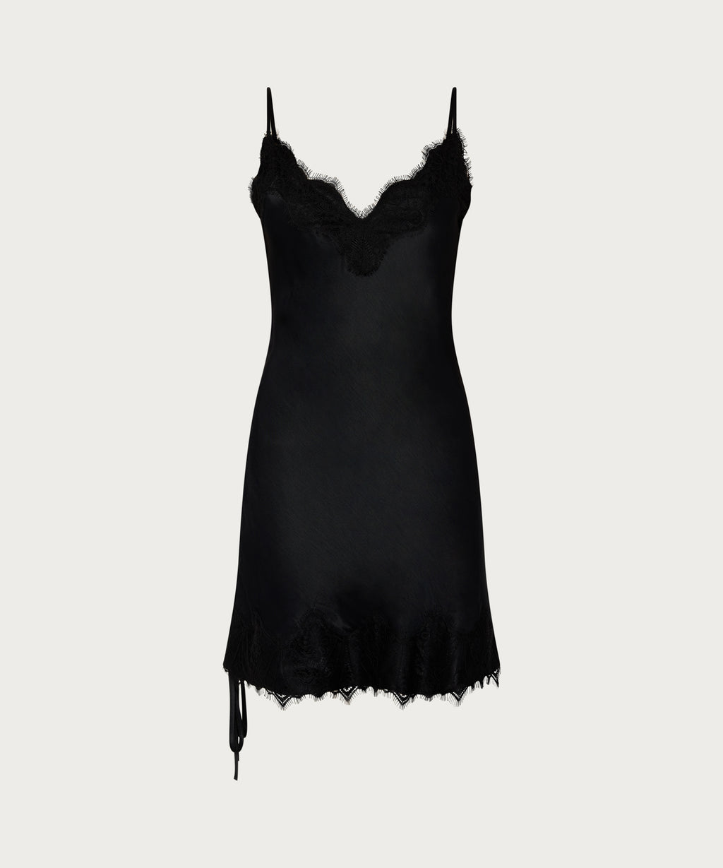 The Satin Mini Slip Dress Black