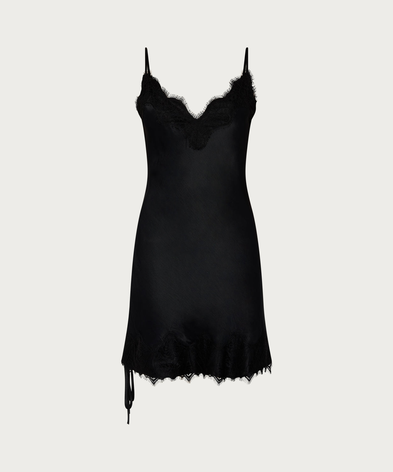 The Satin Mini Slip Dress Black