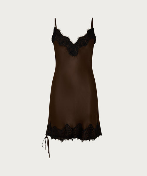 The Satin Mini Slip Dress Brown