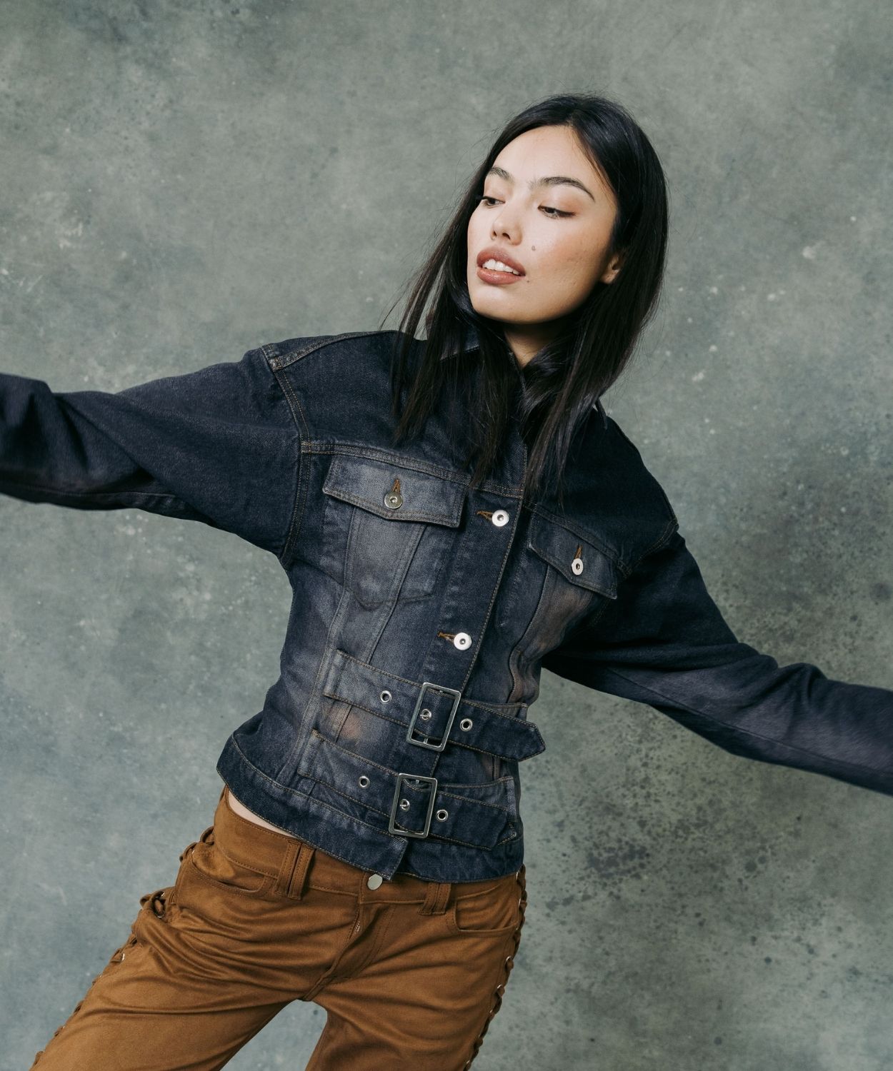 Die Double Belt Jeansjacke