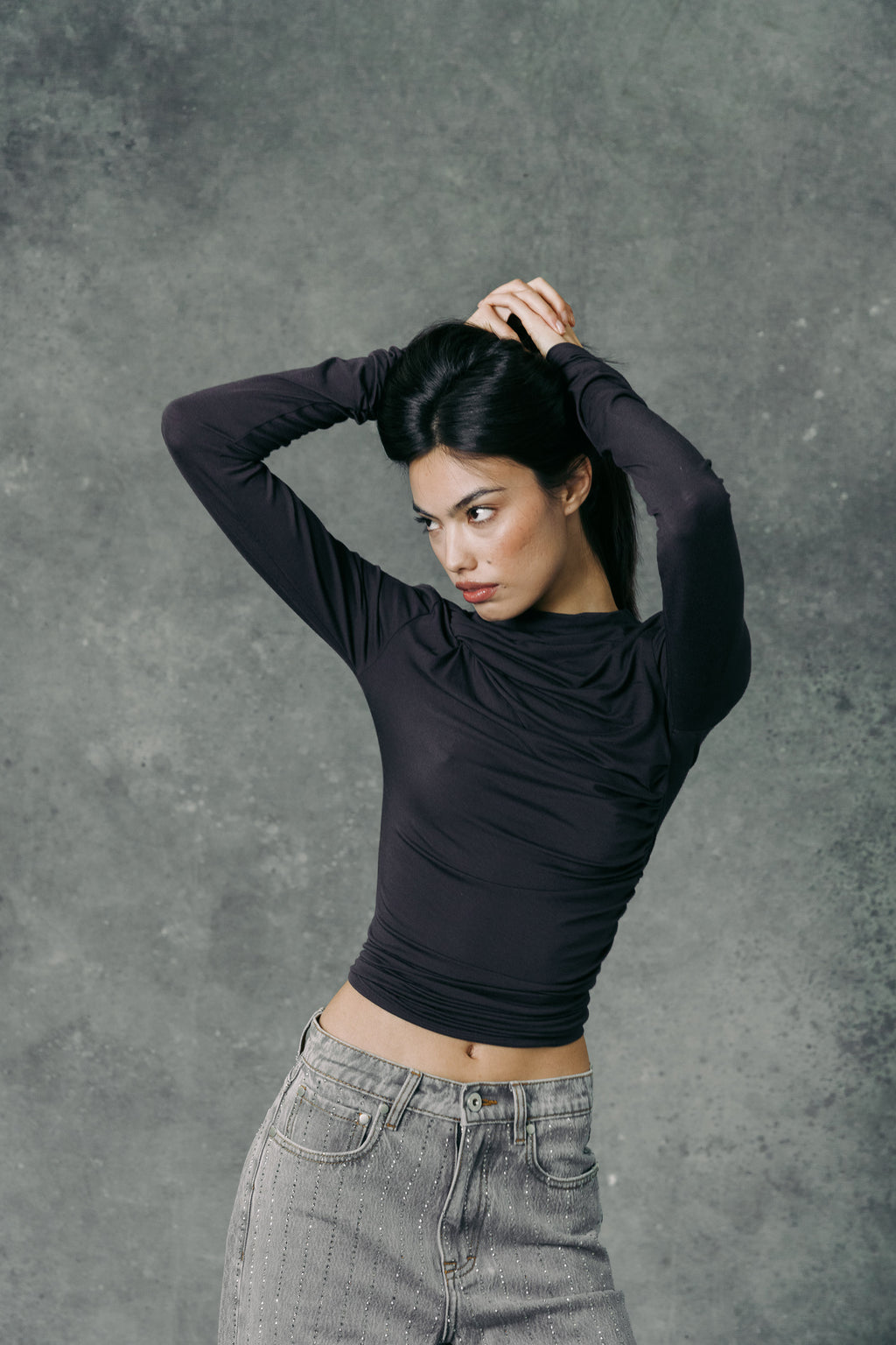 THE DRAPPED LONG SLEEVE TOP BLACK