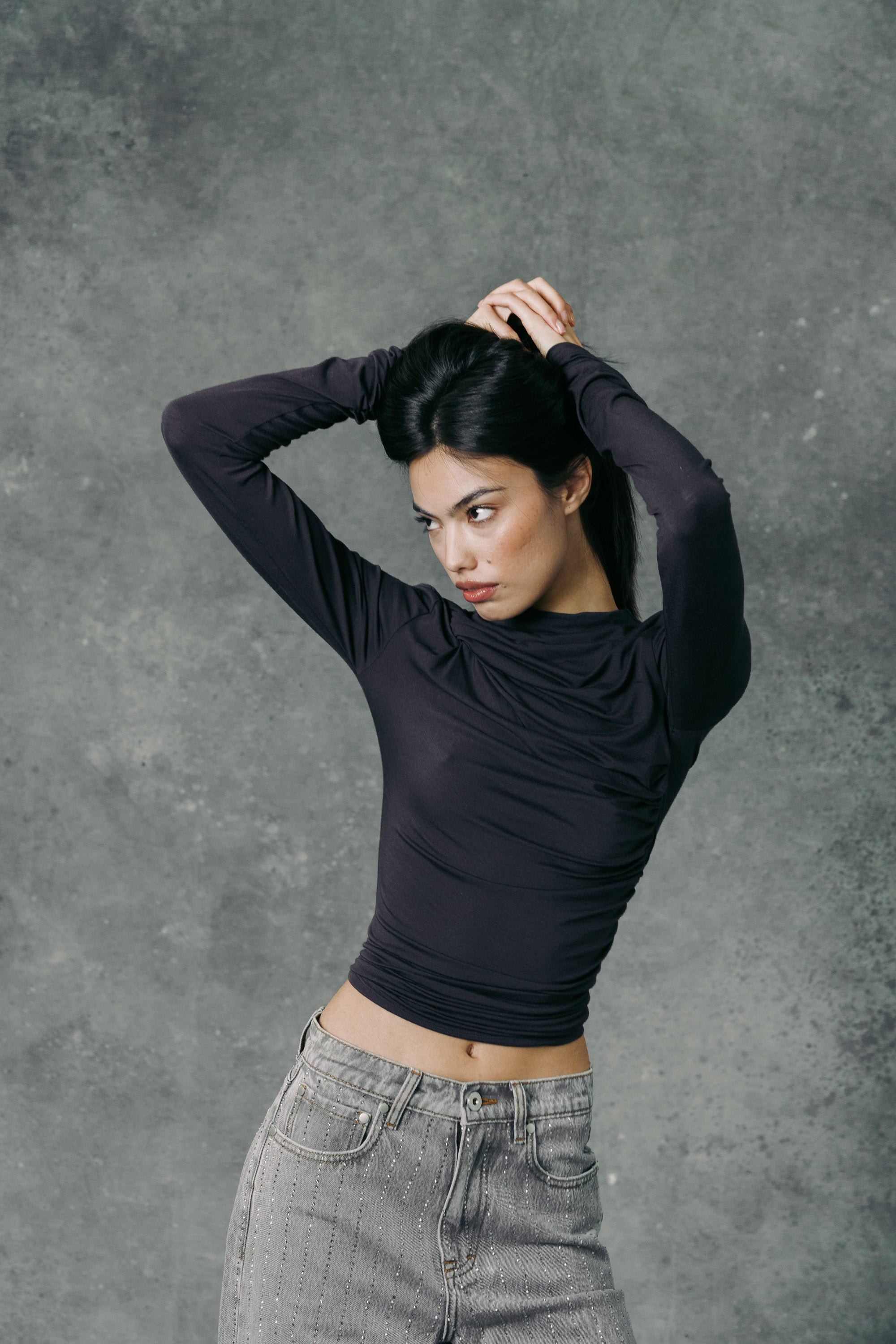 THE DRAPPED LONG SLEEVE TOP BLACK