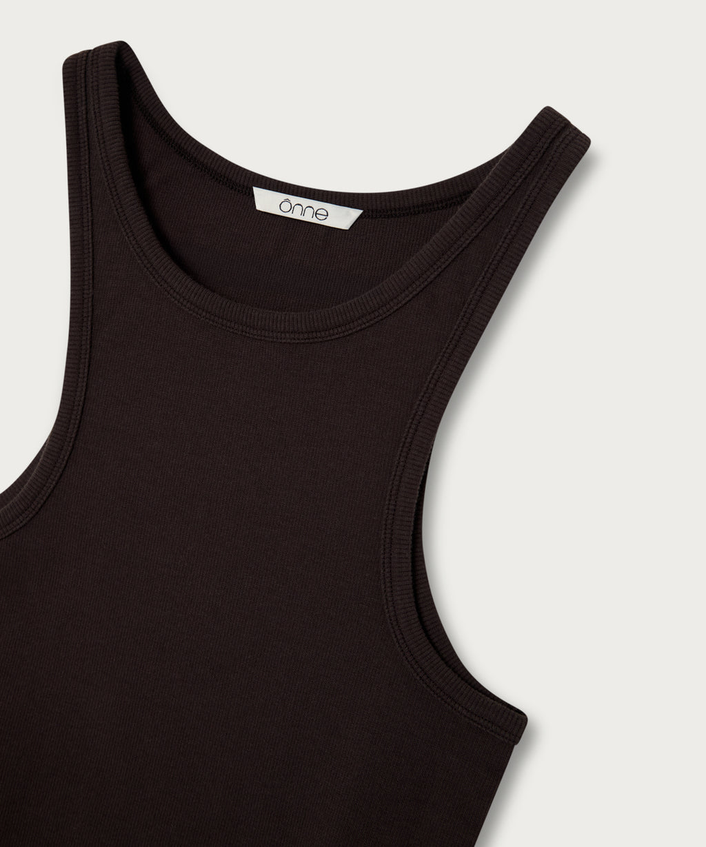 The Ribbed Fitted Tank Brown