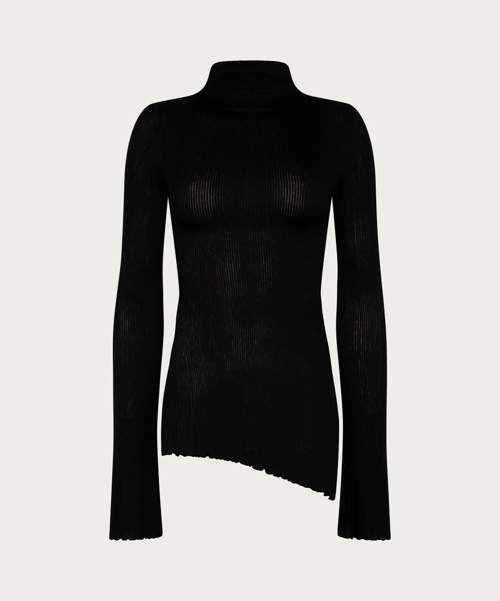 The Asymmetric Ribbed Top Black