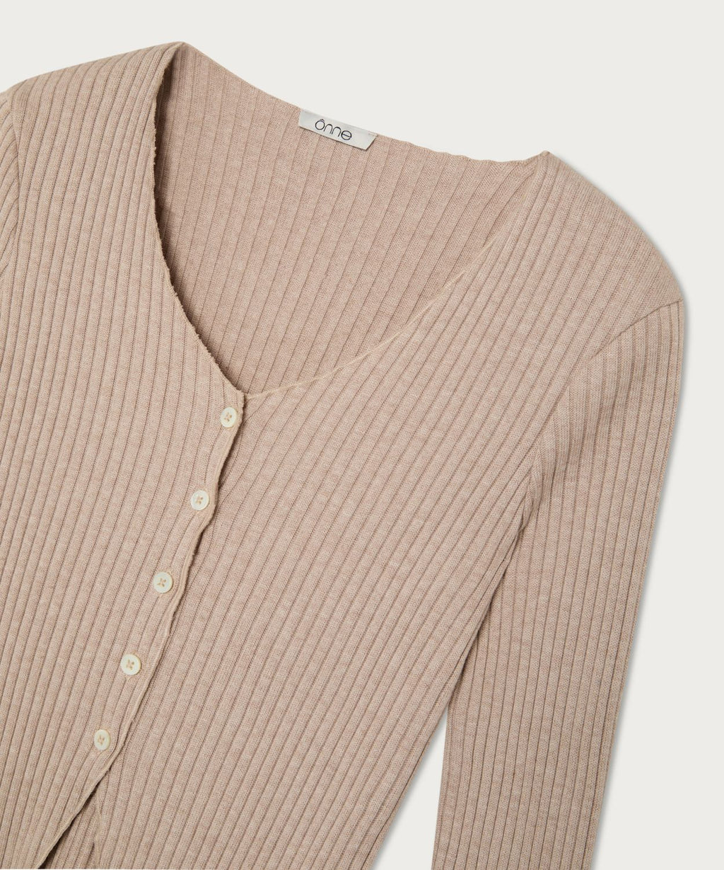 The Ribbed Button Sweater Beige