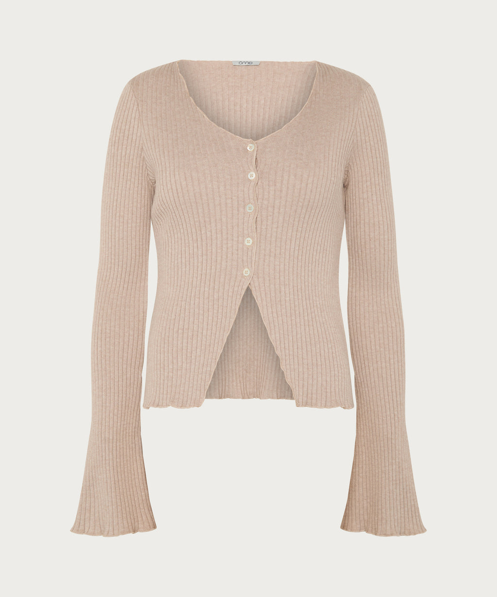 The Ribbed Button Sweater Beige