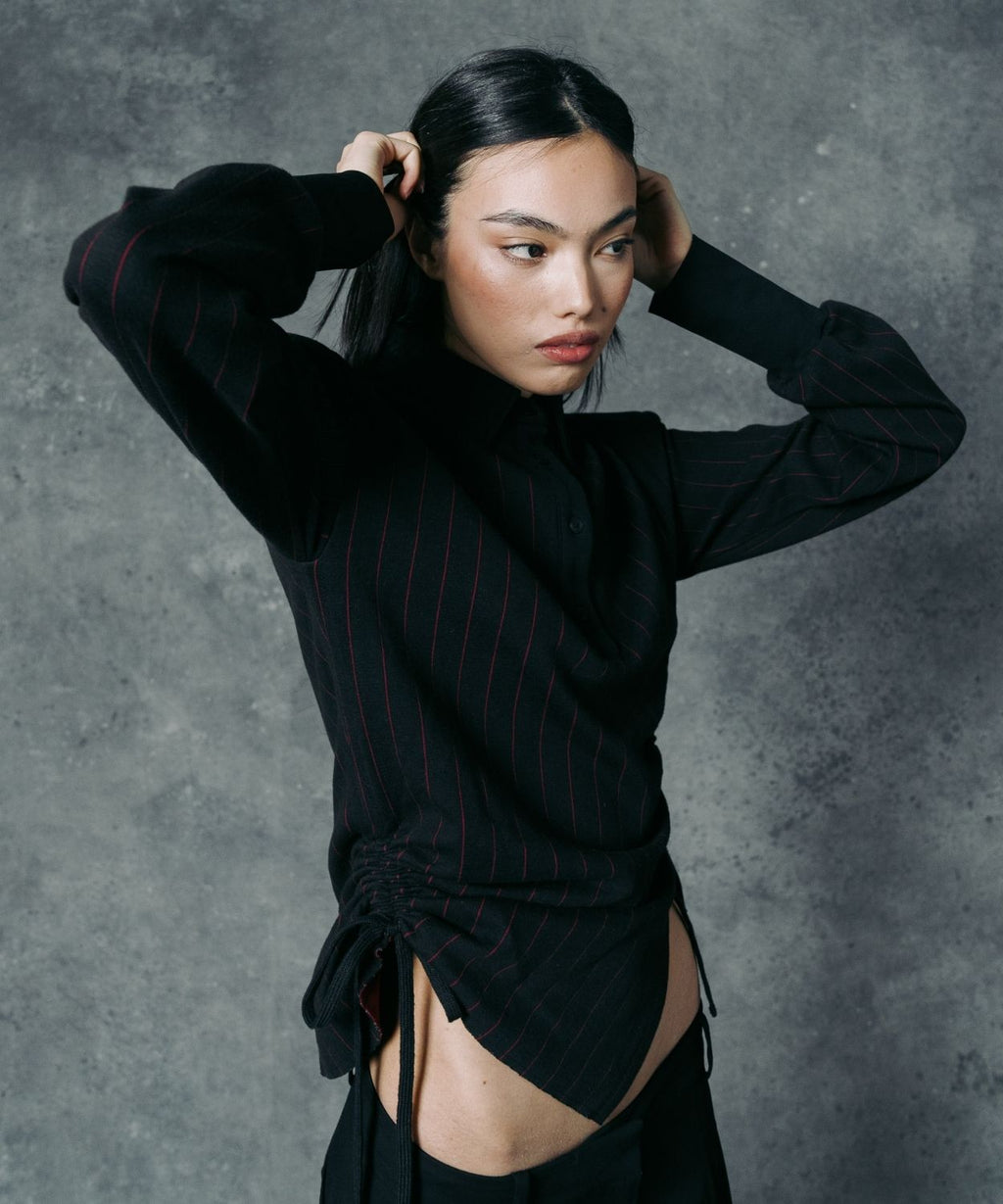 The Pinstripe Structured Shoulder Top