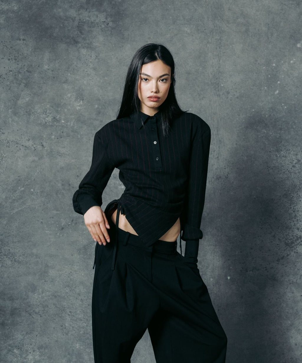 The Pinstripe Structured Shoulder Top