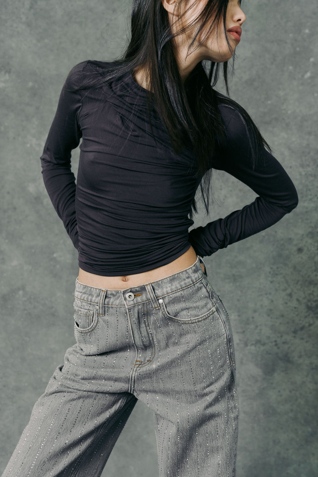 THE DRAPPED LONG SLEEVE TOP BLACK