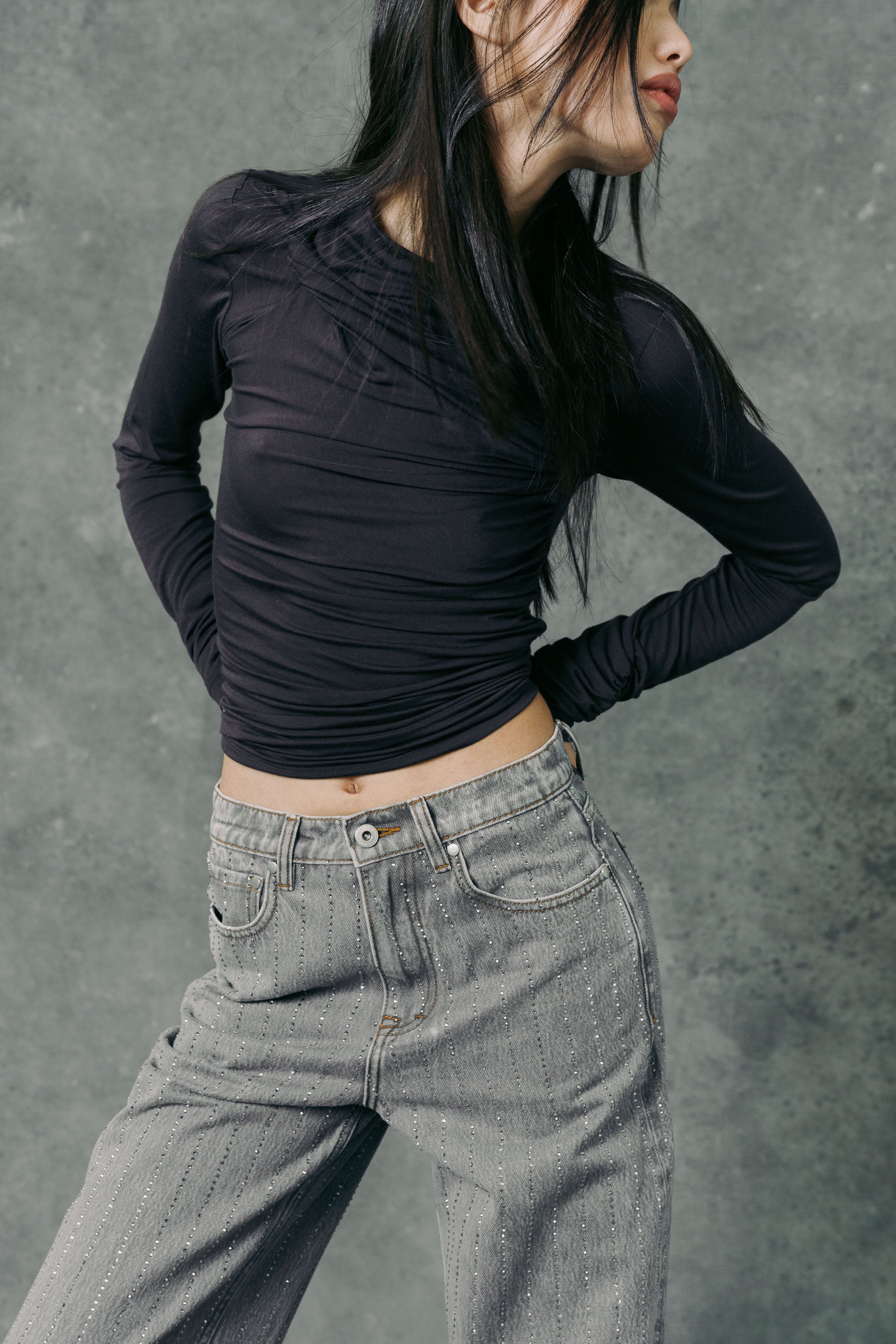 THE DRAPPED LONG SLEEVE TOP BLACK