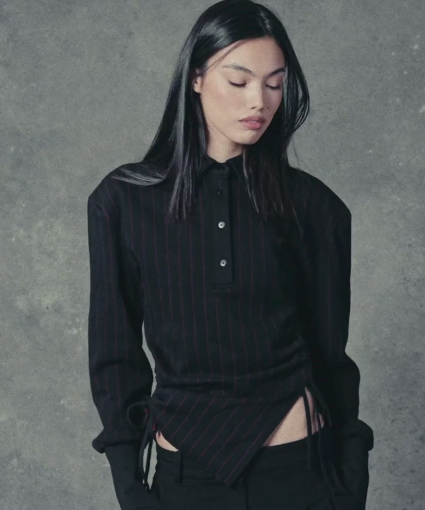 The Pinstripe Structured Shoulder Top