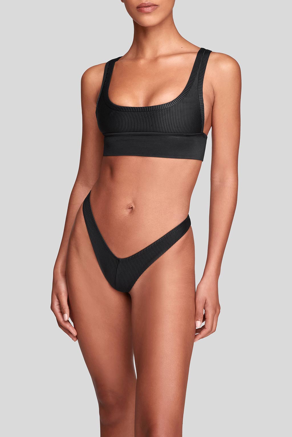 Banaba Top Rib in Black, front view, ÔNNE swimwear
